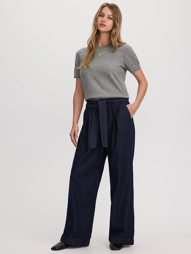 Wide-Leg High-Rise Jean with Sash