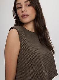 Sleeveless Crew-Neck Blouse with Shoulder Pads