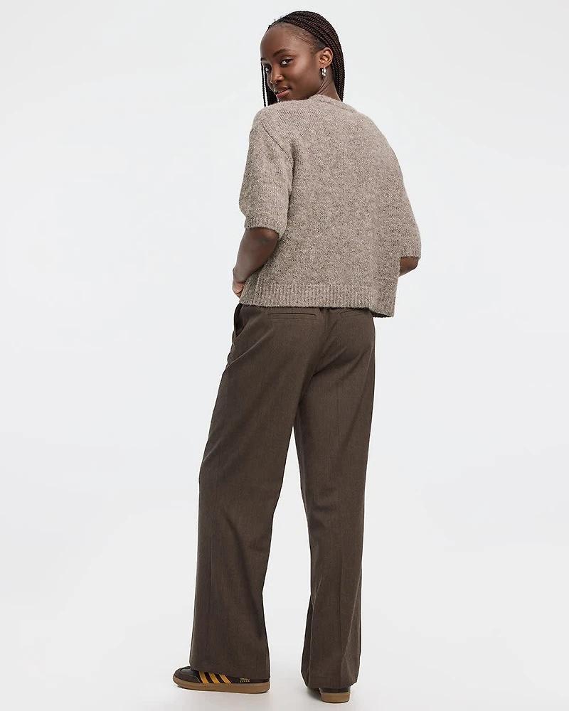 Elbow-Sleeve Crew-Neck Loose Sweater