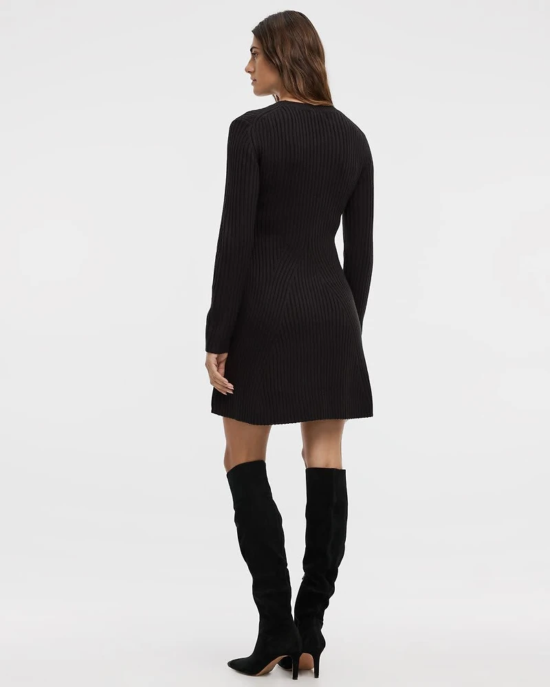 Long-Sleeve Crew-Neck Ribbed Sweater Dress