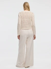 Cardigan à manches longues et col rond en mailles ajourées