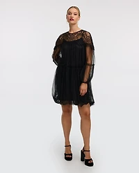 Mini-robe ballon en tulle à manches longues