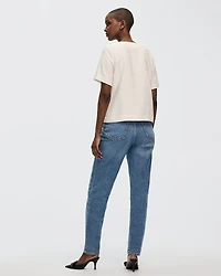 Short-Sleeve V-Neck Buttoned-Down Blouse