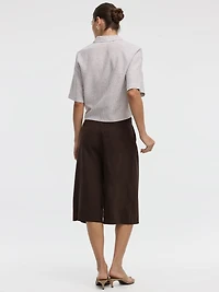 Blouse rayée à manches courtes et col V avec rubans nouer