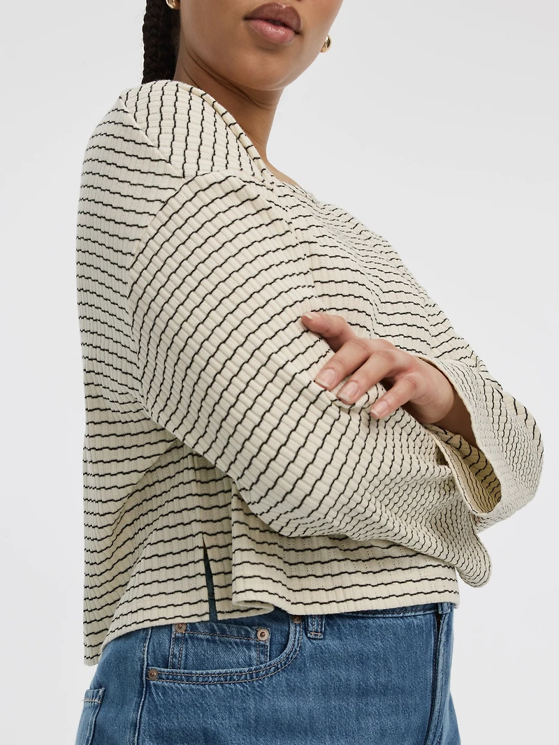Striped Long-Sleeve Boat-Neck T-Shirt