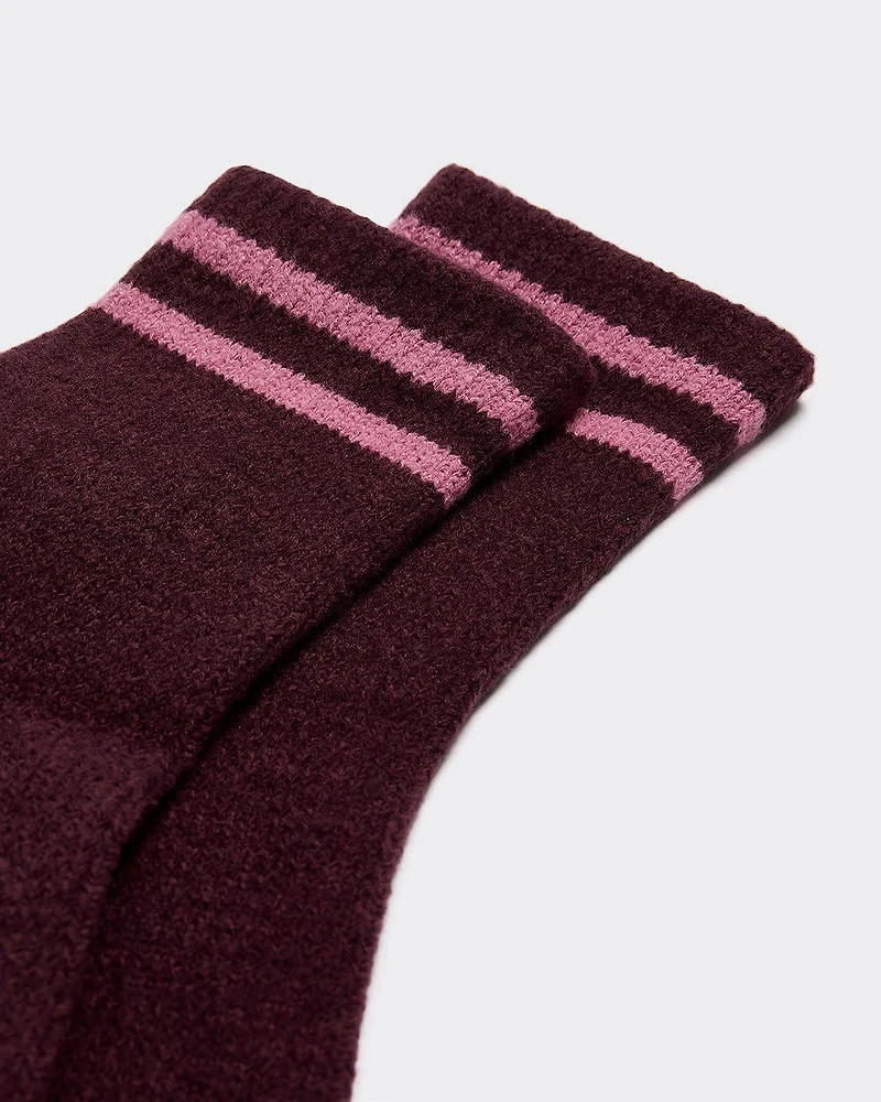 Anklet Winter Socks with Striped Hem