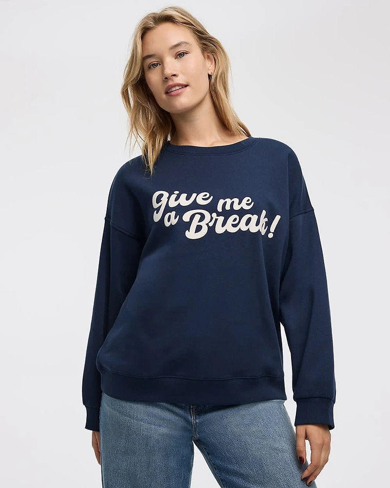 Long-Sleeve Crew-Neck Fleece Sweatshirt with Quotes