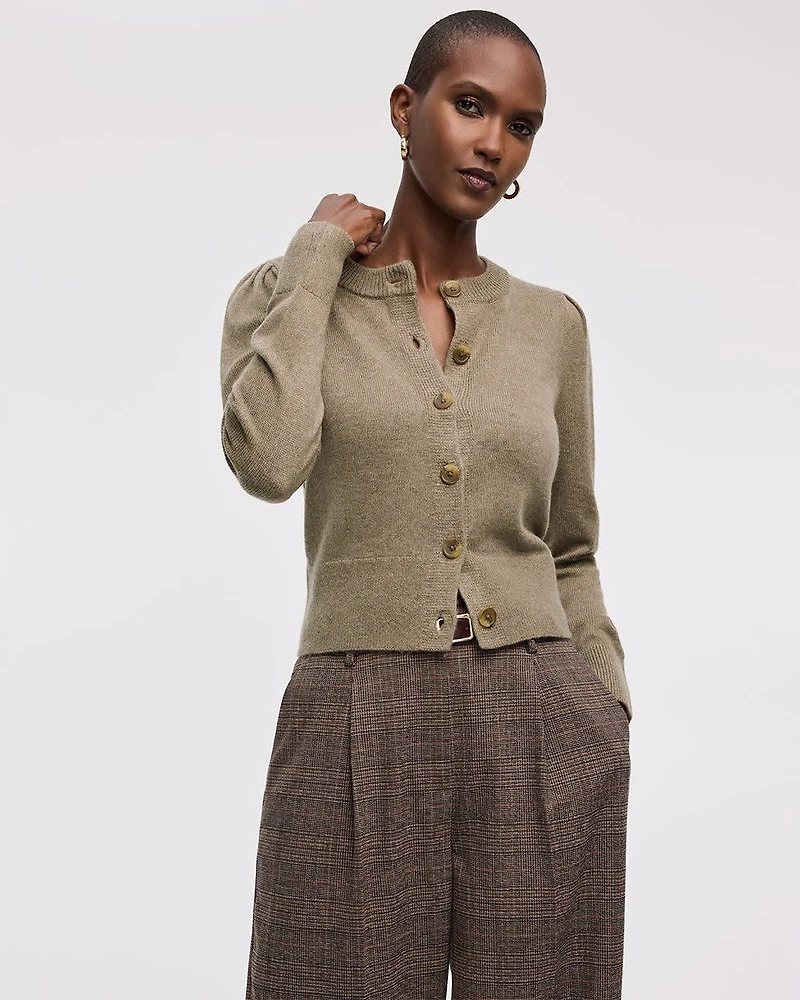 Cardigan à col rond en mélange de cachemire