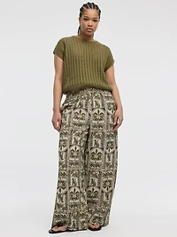 Wide-Leg High-Rise Pull-On Pant