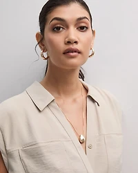 Long Necklace with Metal Stone Pendant