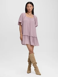 Square-Neck Mini Dress with Bubble Sleeves