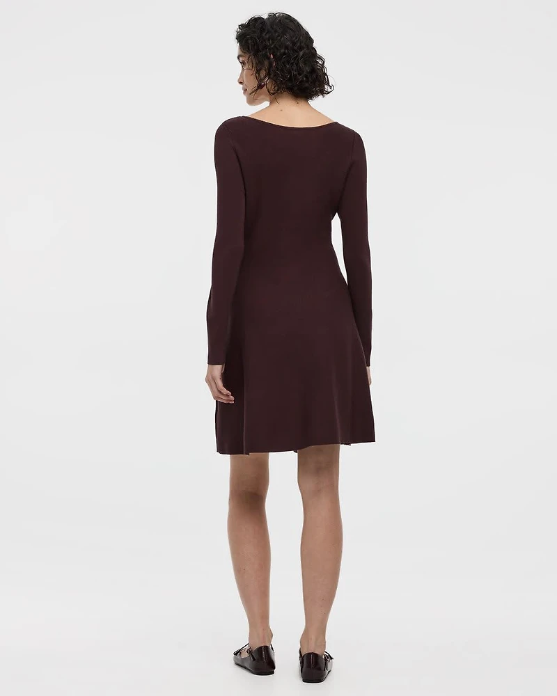 Long-Sleeve Boat-Neck Mini Dress