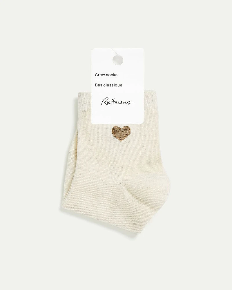 Cotton Crew Socks with Heart