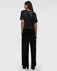 Short-Sleeve Crew-Neck Sequins Top