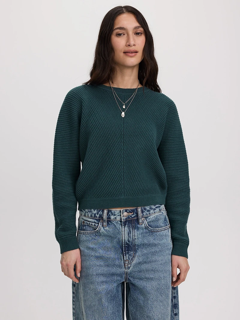 Long-Dolman-Sleeve Crew-Neck Pullover