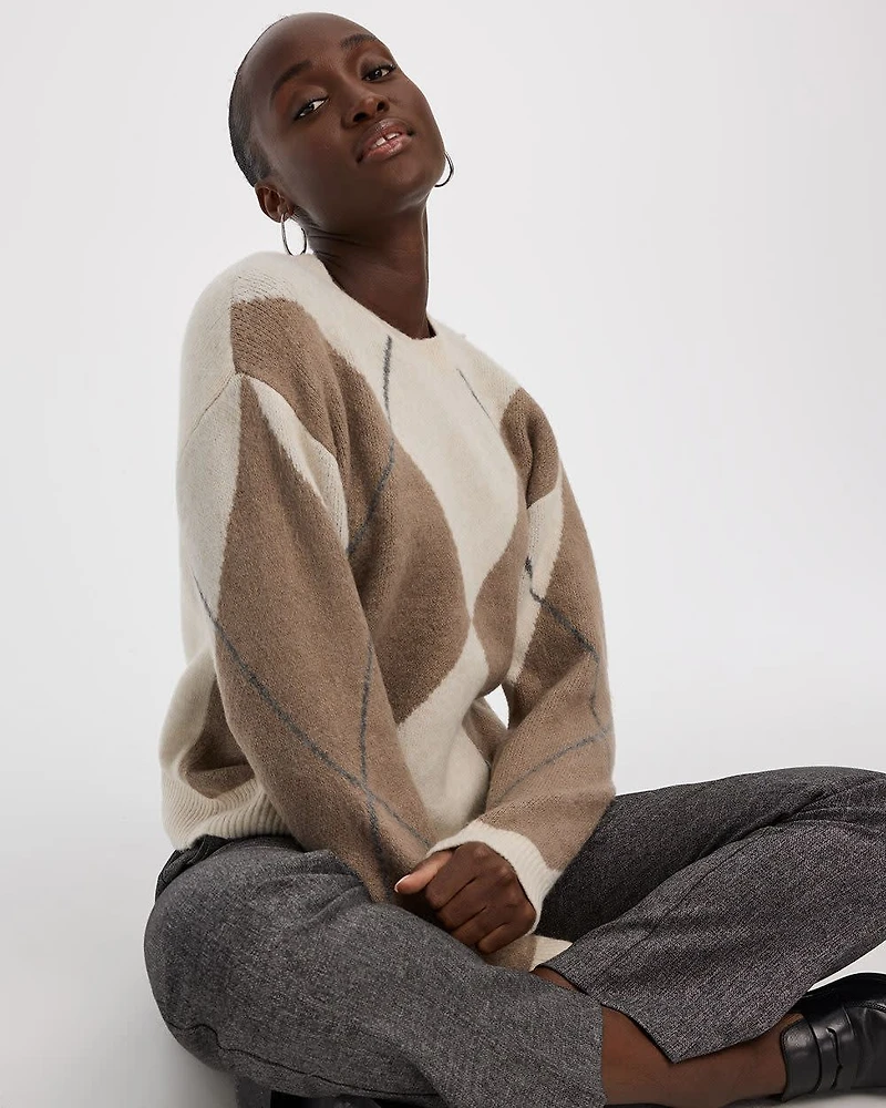 Pull à manches longues et col rond motif de losanges