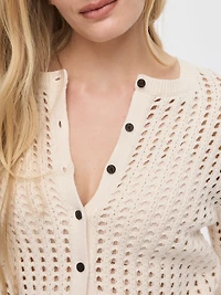 Cardigan à manches longues et col rond en mailles ajourées