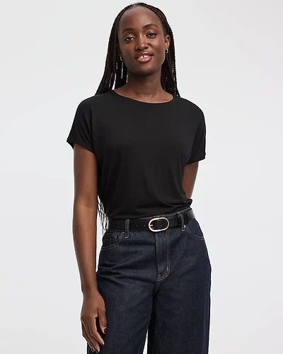 Short-Dolman-Sleeve Boat-Neck T-Shirt