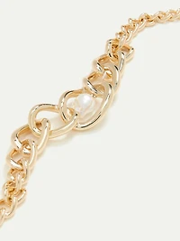 Short Curb-Chain Necklace with Pearl