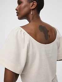 Scoop-Neck Blouse with Flutter Sleeves