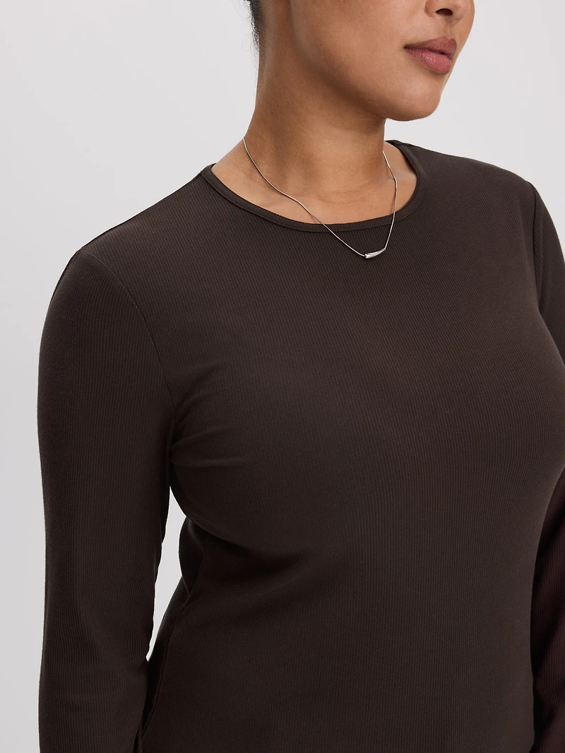 Long-Sleeve Crew-Neck Ribbed T-Shirt
