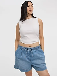Short en denim de coton à taille élastique