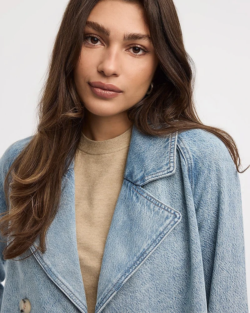 Cropped Denim Trench Coat