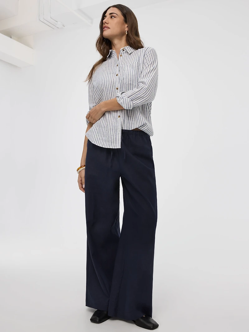 Wide-Leg Linen-Blend Pant