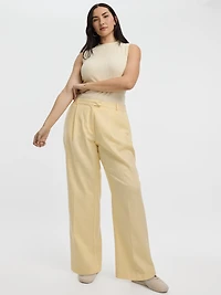 Linen-Blend Straight-Leg High-Rise Pant - Curvy Fit