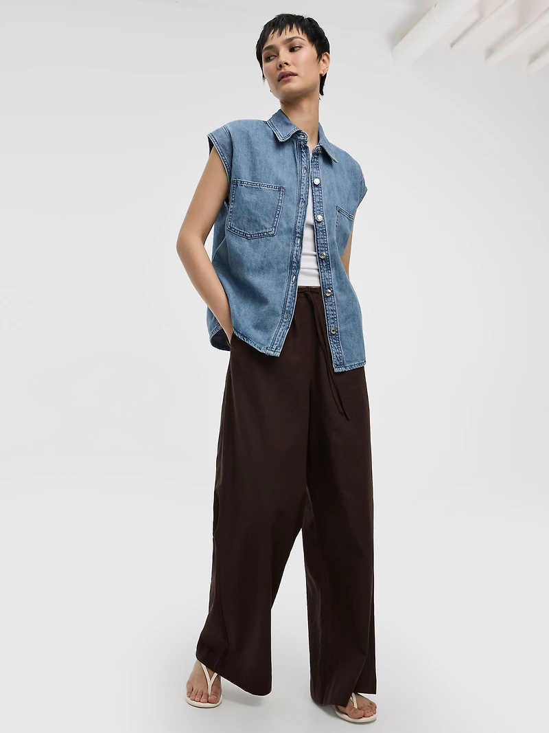 Extended-Sleeve Denim Shirt