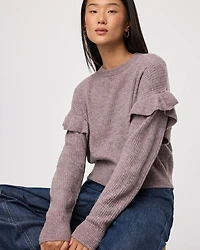 Long-Sleeve Crew-Neck Sweater with Ruffles
