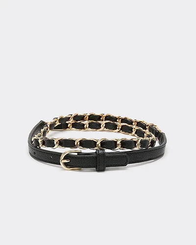 Faux Leather Belt with Gold Chain