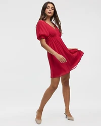 Elbow-Sleeve V-Neck Empire-Cut Dress
