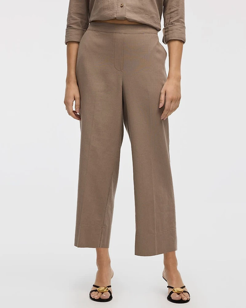 Cropped Wide-Leg Linen-Blend Pant - Petite