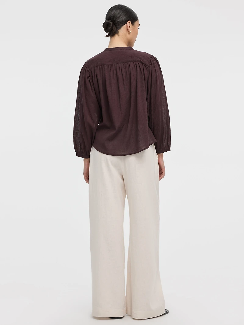 Blouse en gaze à boutonner col rond