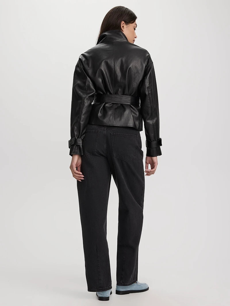 Belted Faux Leather Jacket