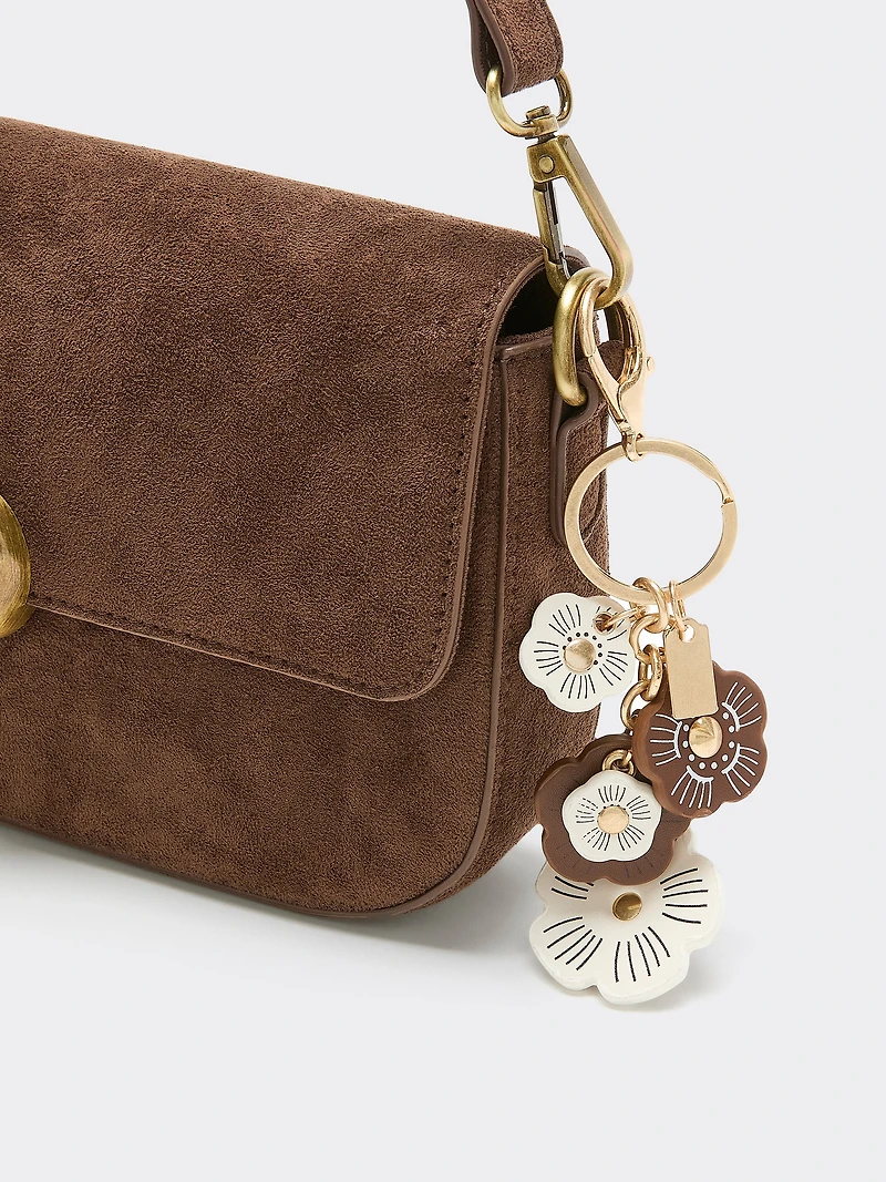 Breloque pour sac avec fleurs en faux cuir