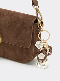 Breloque pour sac avec fleurs en faux cuir