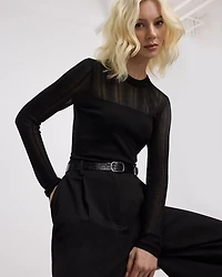 Long-Sleeve Crew-Neck Sweater with Sheer Yoke