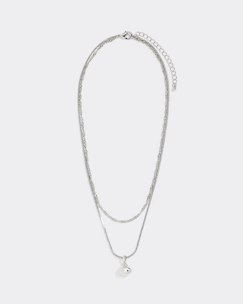 Double-Chain Necklace with Metal Pendant