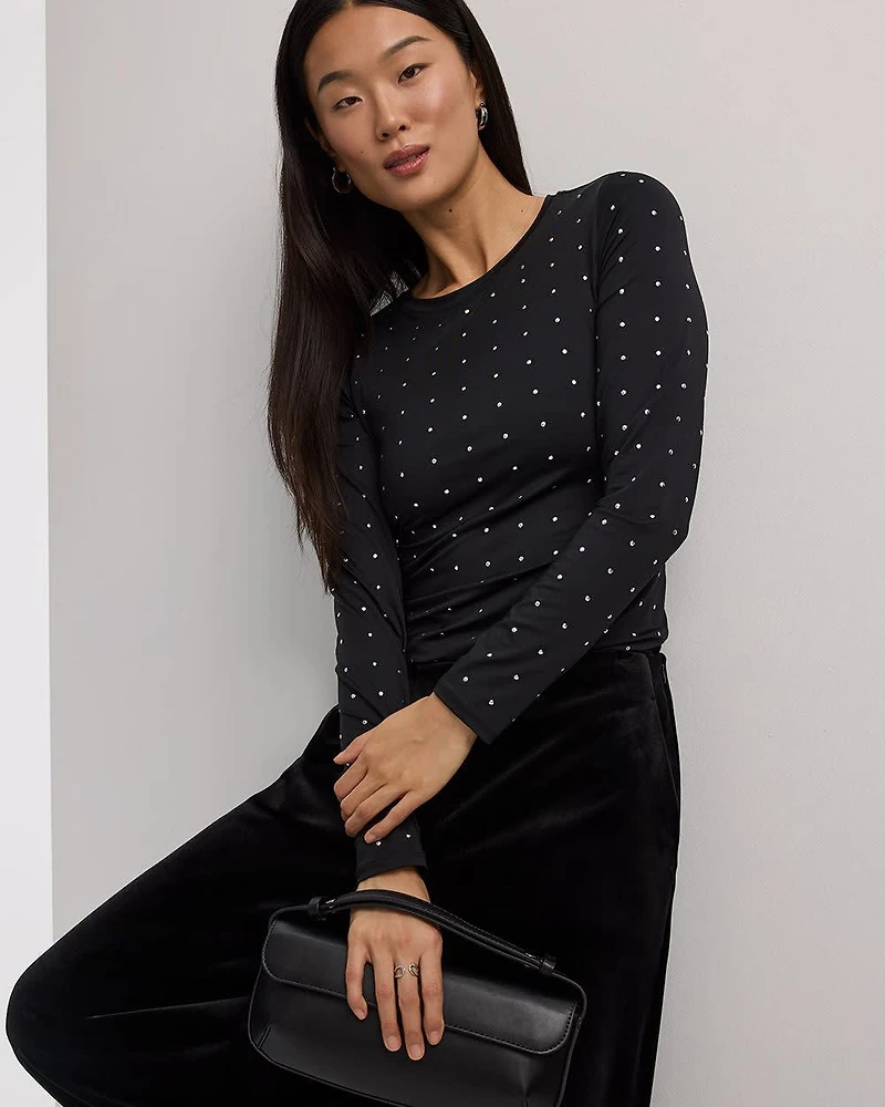 Long-Sleeve Crew-Neck Studded Top