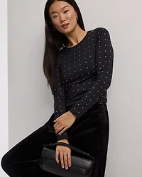 Long-Sleeve Crew-Neck Studded Top