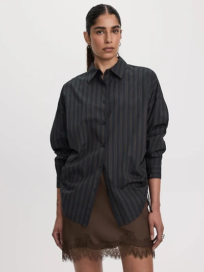 Poplin Blouse with Side Shirrings