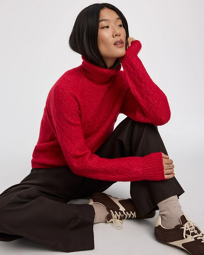 Long-Balloon-Sleeve Mock-Neck Sweater