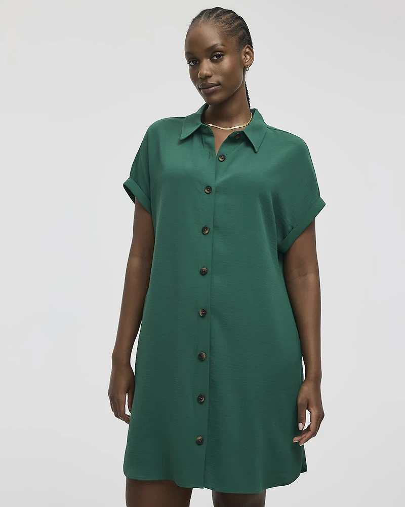 Robe à boutonner manches courtes et col chemisier