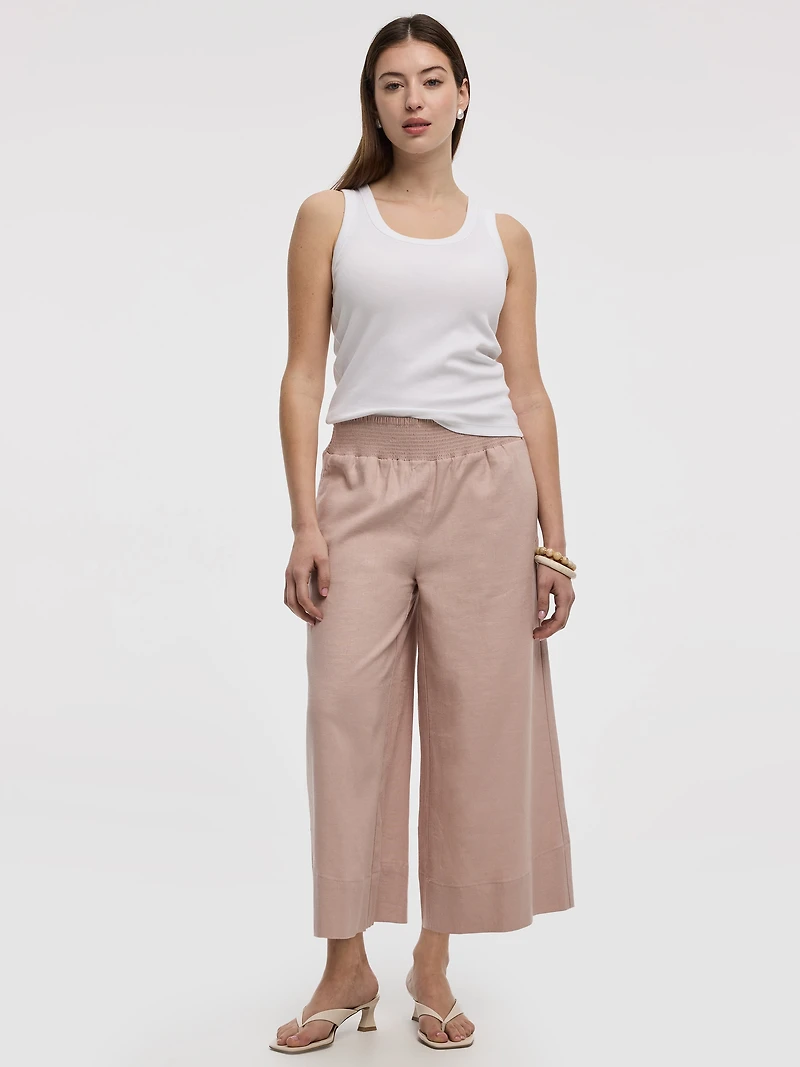 Cropped Wide-Leg Linen-Blend Pant