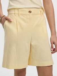 Bermuda à taille haute en mélange de lin