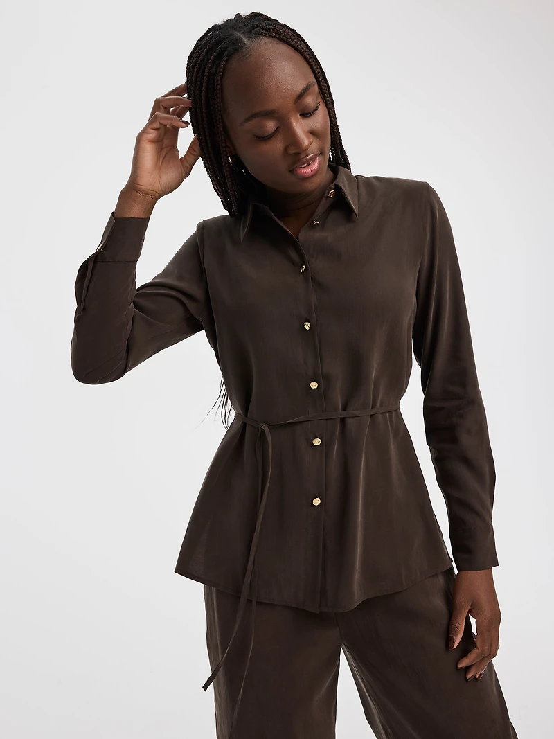 Chemise à manches longues avec ceinture nouer
