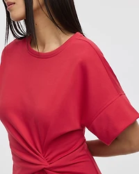 Short-Sleeve Fitted Dress with Knot Detail