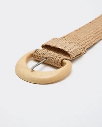 Elastic Straw Belt with Wooden Buckle